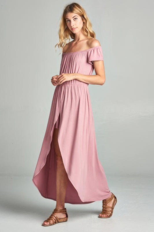 Off Shoulder Solid Jersey Romper Maxi - Mauve