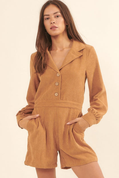 A Woven Corduroy Romper - Taupe