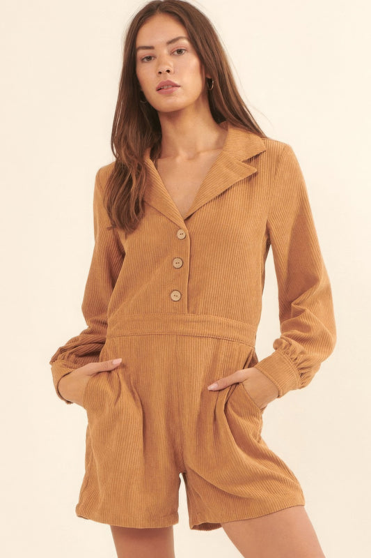 A Woven Corduroy Romper - Taupe