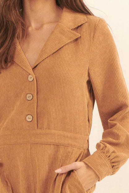 A Woven Corduroy Romper - Taupe