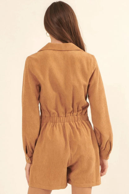 A Woven Corduroy Romper - Taupe