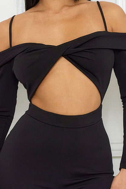 Open Shoulder Cutout Detail Jumpsuit - Black
