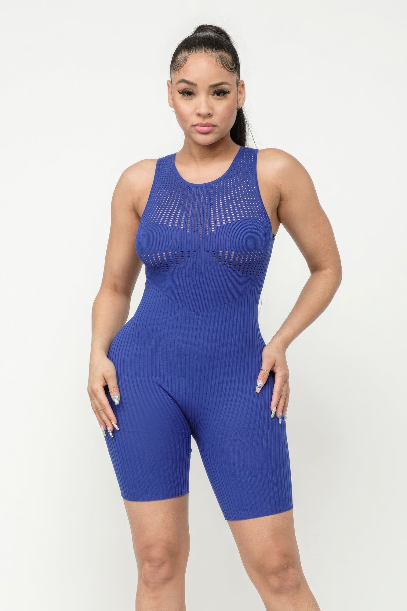 Pointelle Stitch Romper - Blue