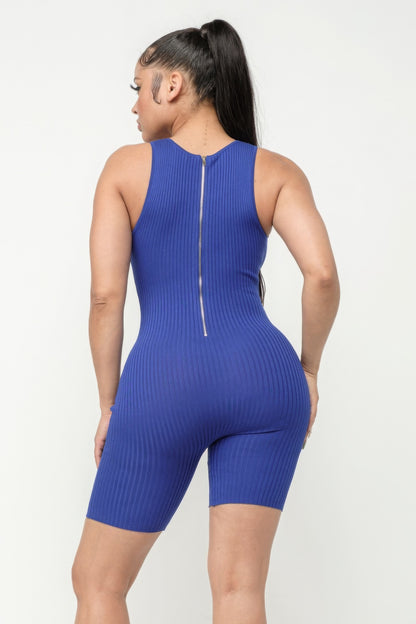 Pointelle Stitch Romper - Blue