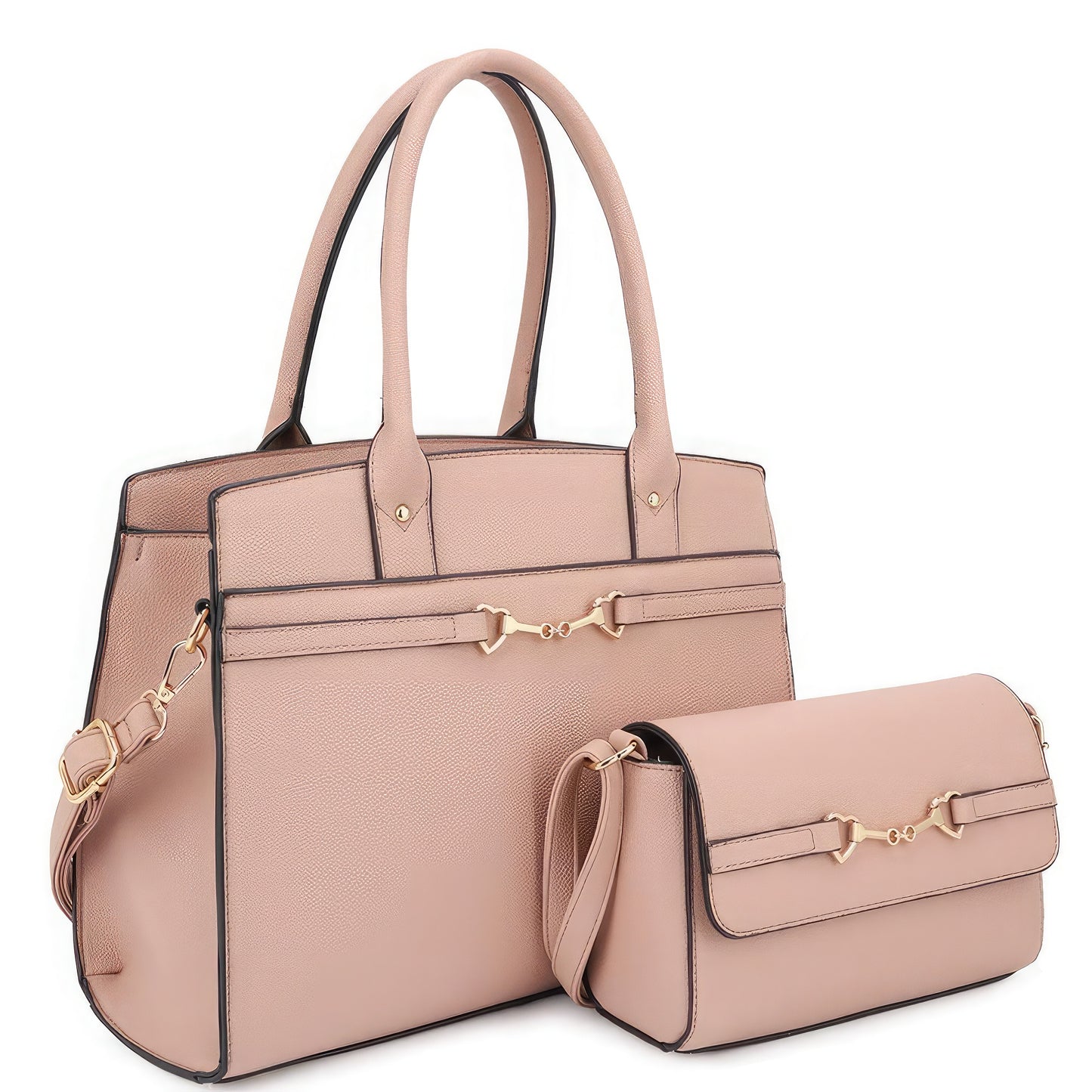 2in1 Matching Design Handle Satchel With Crossbody Bag