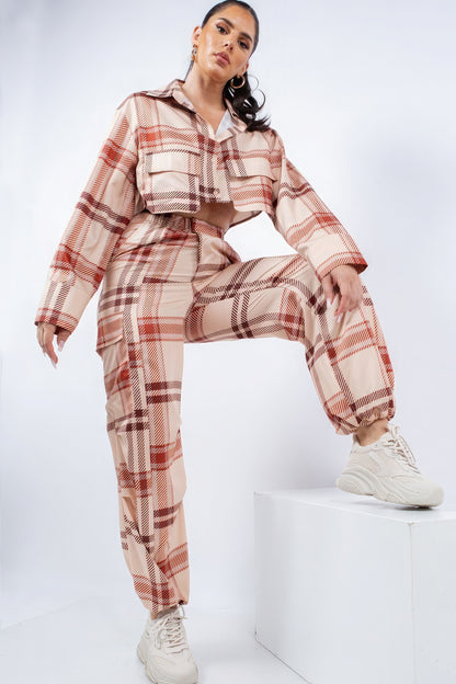 Cropped Shirt & Cargo Pants Set - Beige