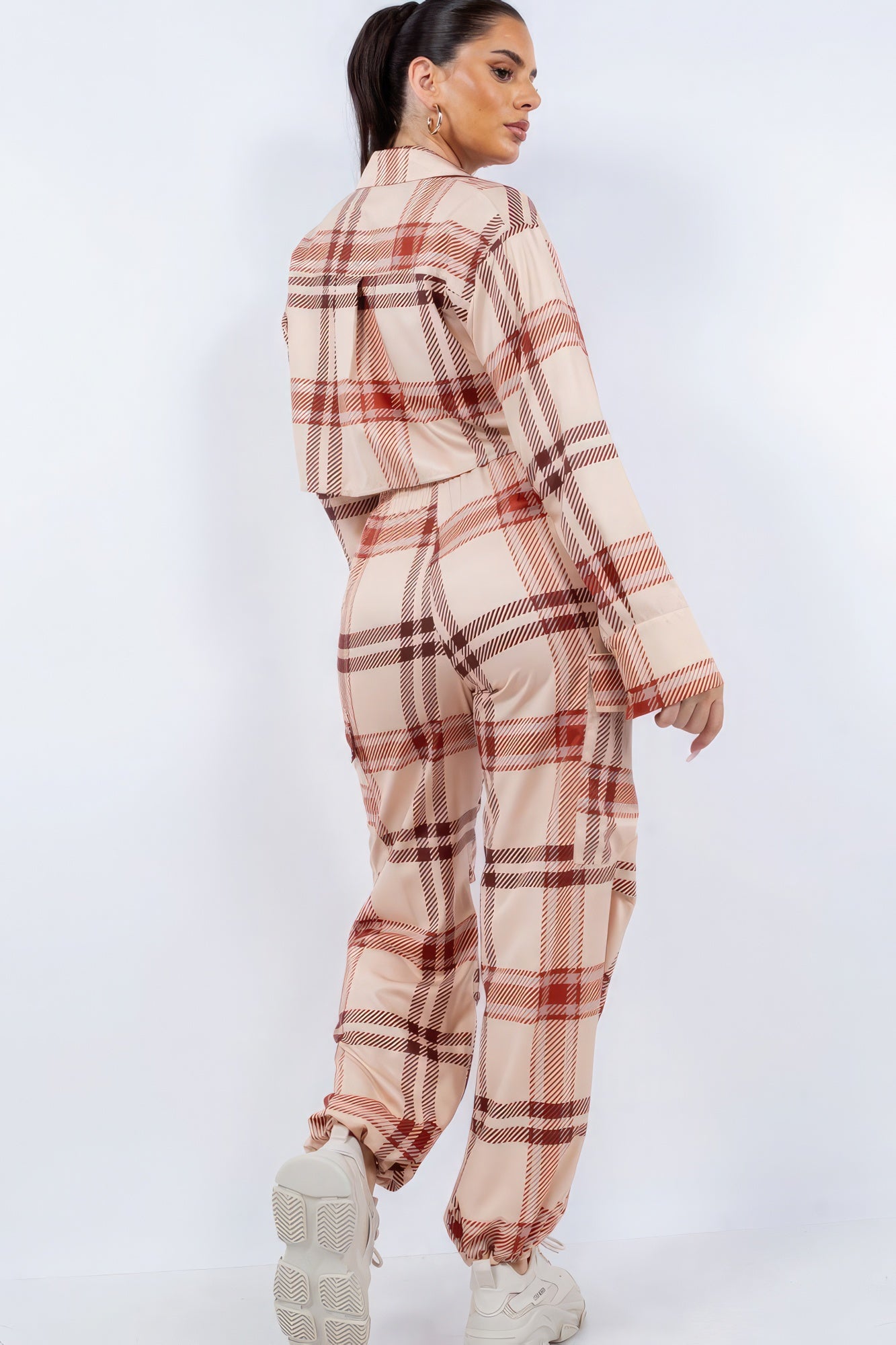 Cropped Shirt & Cargo Pants Set - Beige