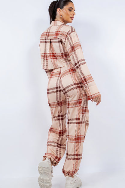 Cropped Shirt & Cargo Pants Set - Beige