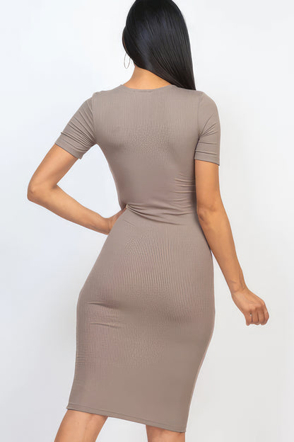 Shayla Ribbed Bodycon Midi Dress - Taupe