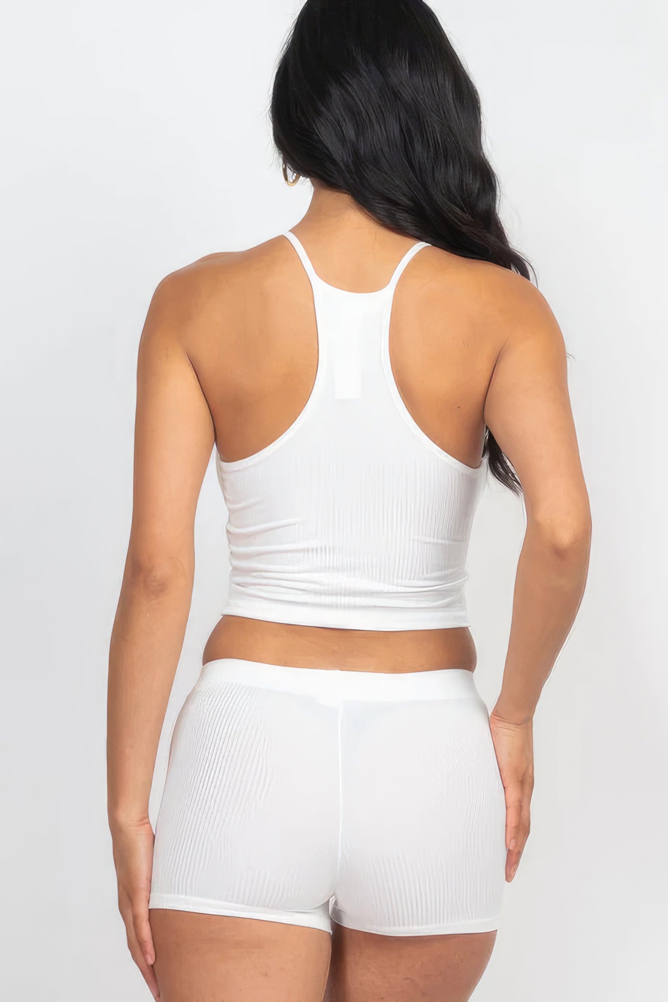 Ribbed Crop Cami Top & Shorts Set - White