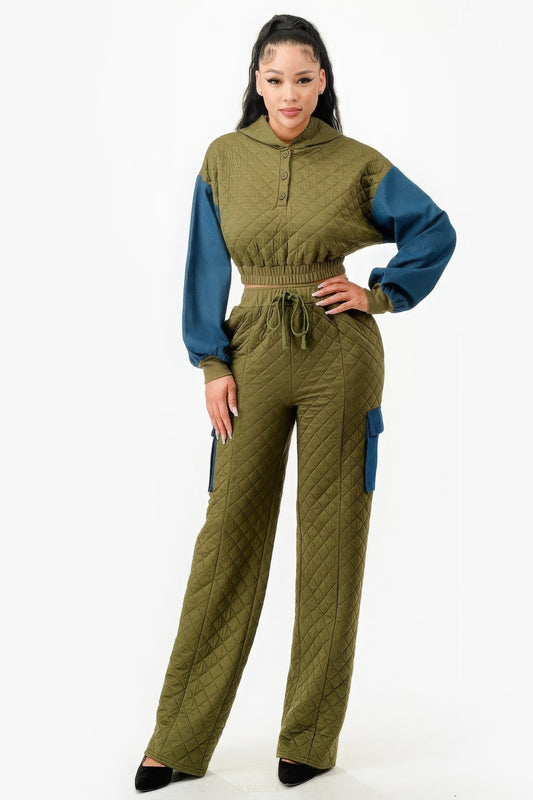 Two Piece Set Pants & Jacket - Olive Denim