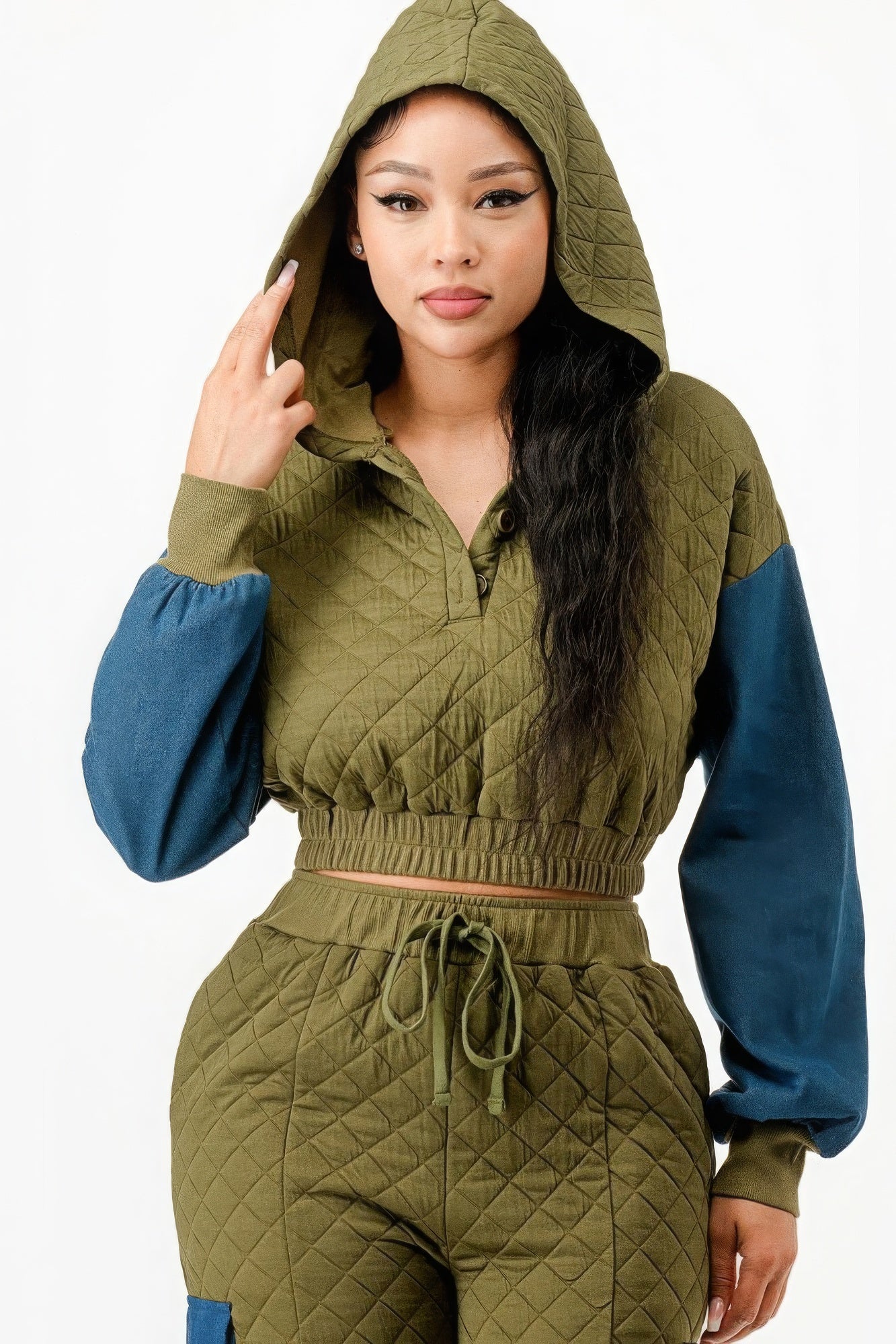 Two Piece Set Pants & Jacket - Olive Denim