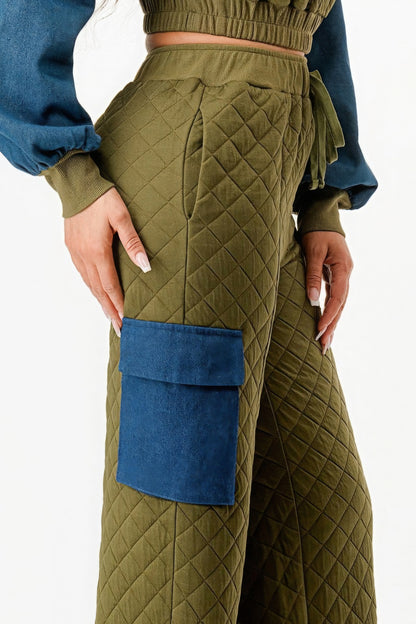 Two Piece Set Pants & Jacket - Olive Denim