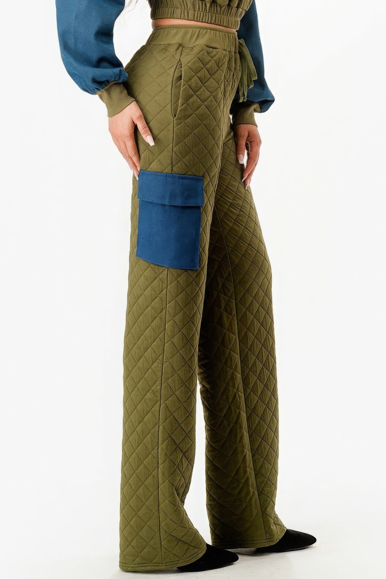 Two Piece Set Pants & Jacket - Olive Denim