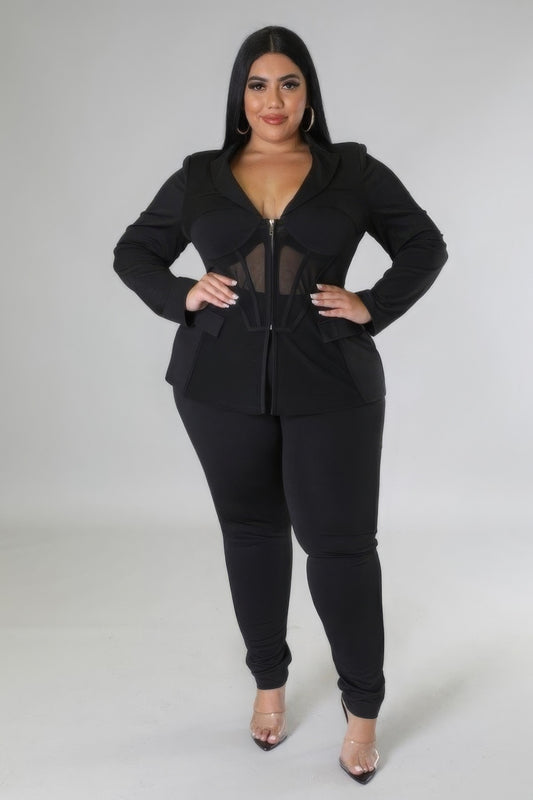 Cinch Waist Corset Blazer and Pants Two Piece Set