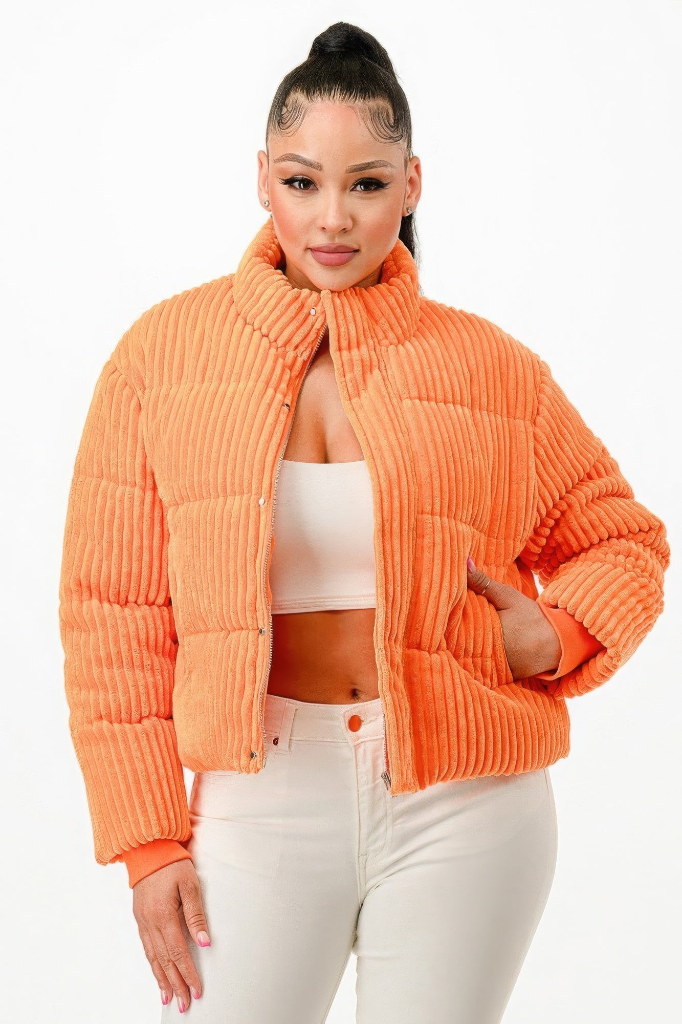 Corduroy Puffer Jacket - Orange