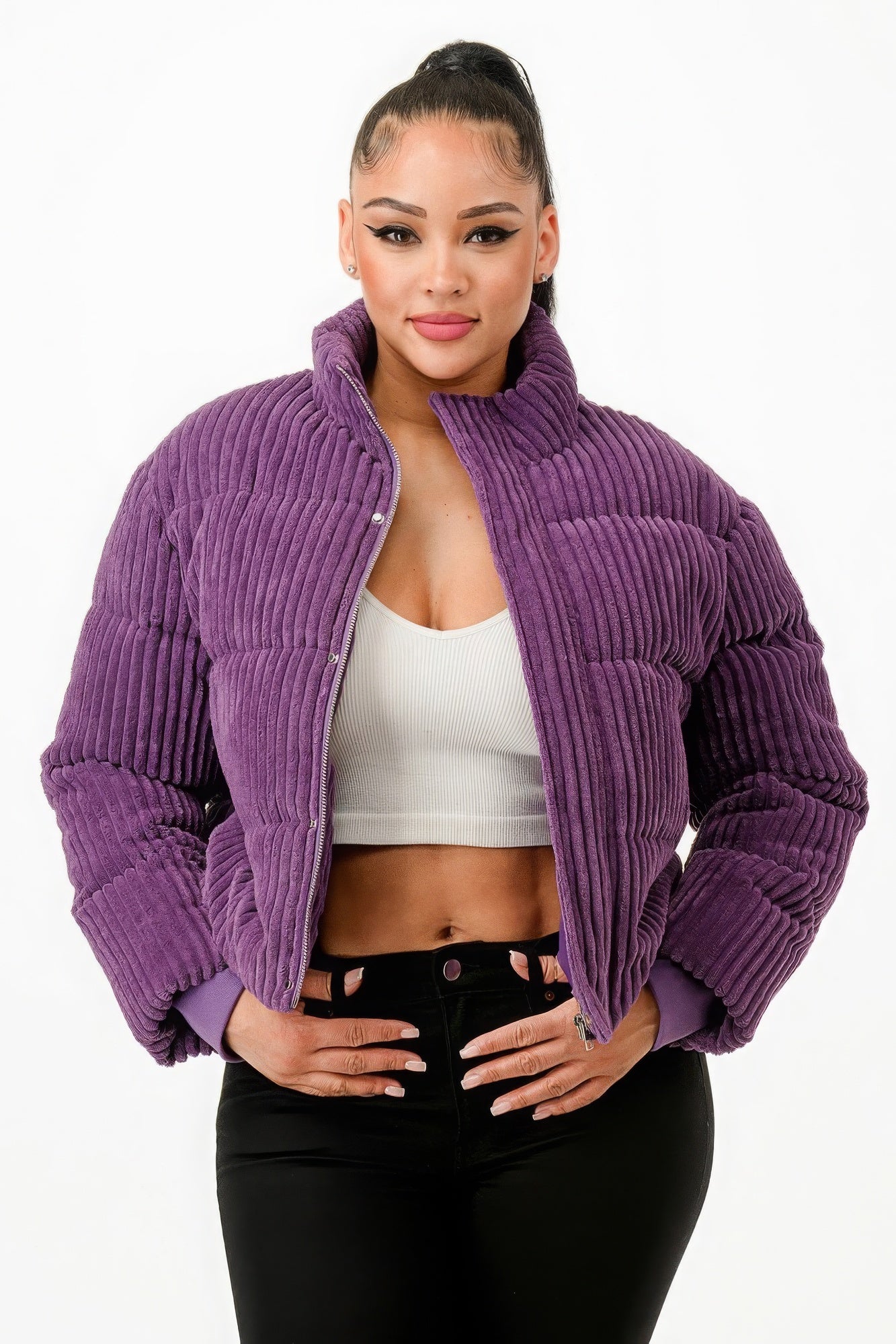 Corduroy Puffer Jacket - Purple