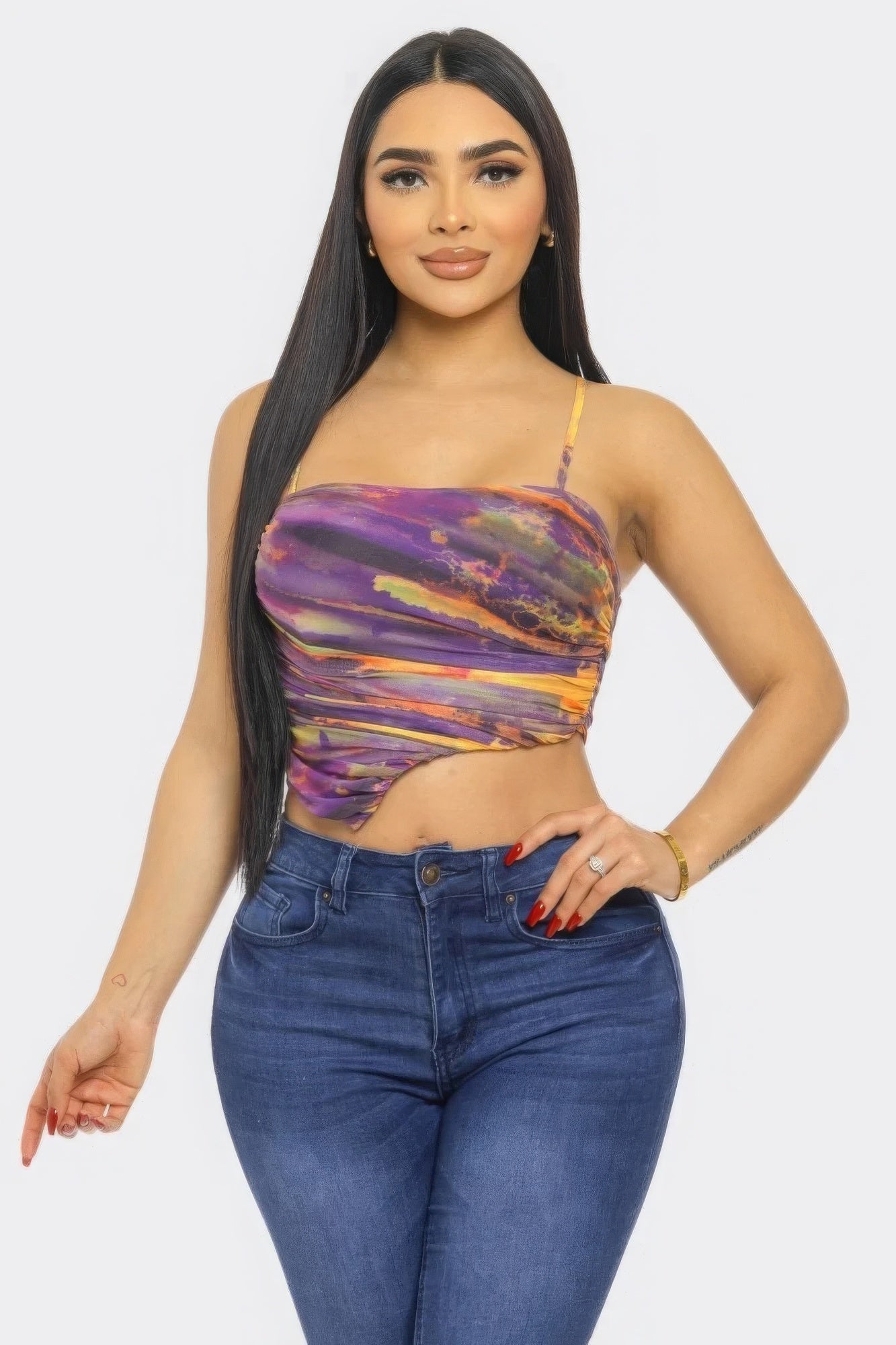 Cropped Mesh Print Top - Sunset Cloud