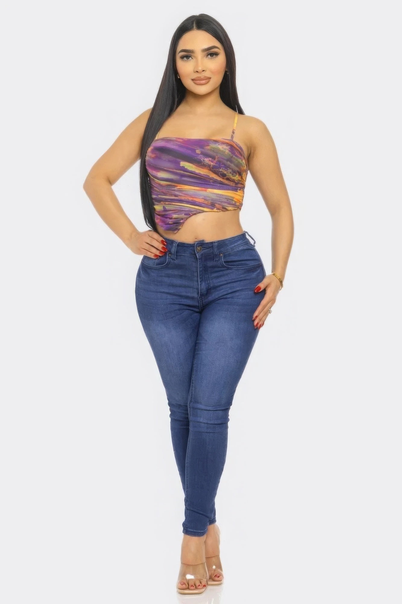 Cropped Mesh Print Top - Sunset Cloud