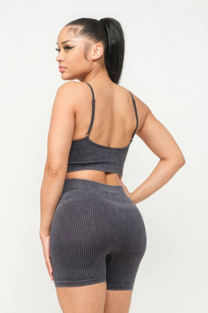 Washed Seamless Basic Tank Top And Shorts Set - Charcoal