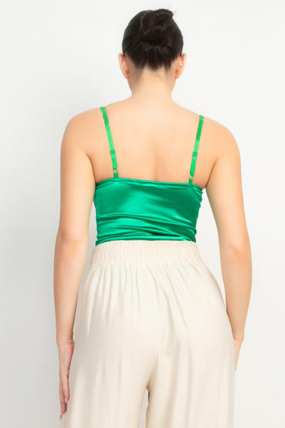 Rhinestone Strap Sweetheart Bodysuit - Green