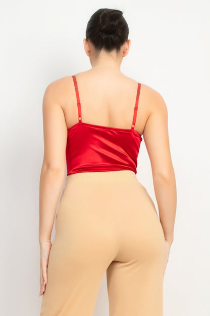 Rhinestone Strap Sweetheart Bodysuit - Red
