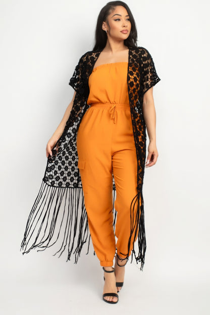 Crocheted Open Front Fringe Kimono