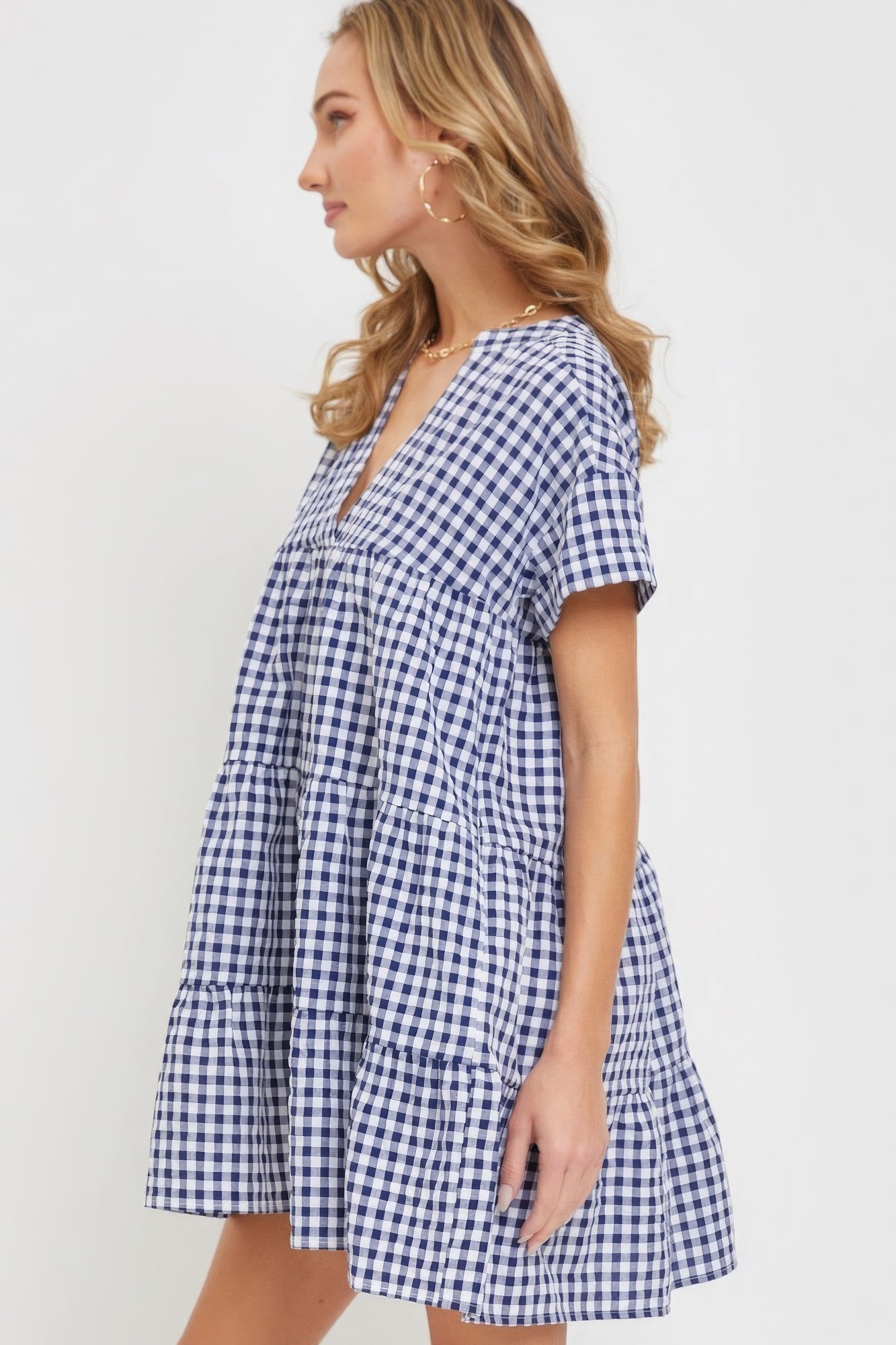 Cotton Baby Doll Gingham Dress - Navy