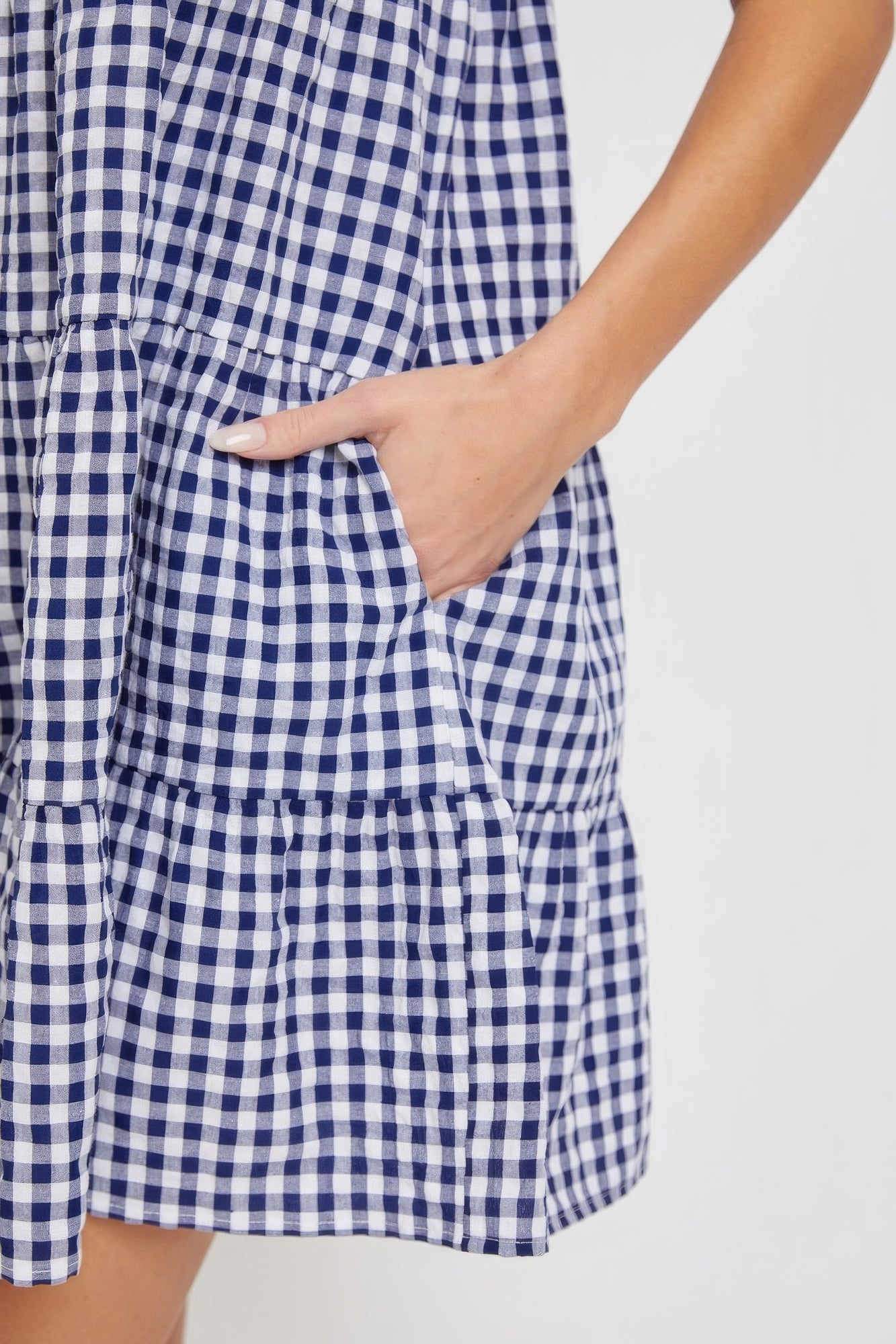 Cotton Baby Doll Gingham Dress - Navy