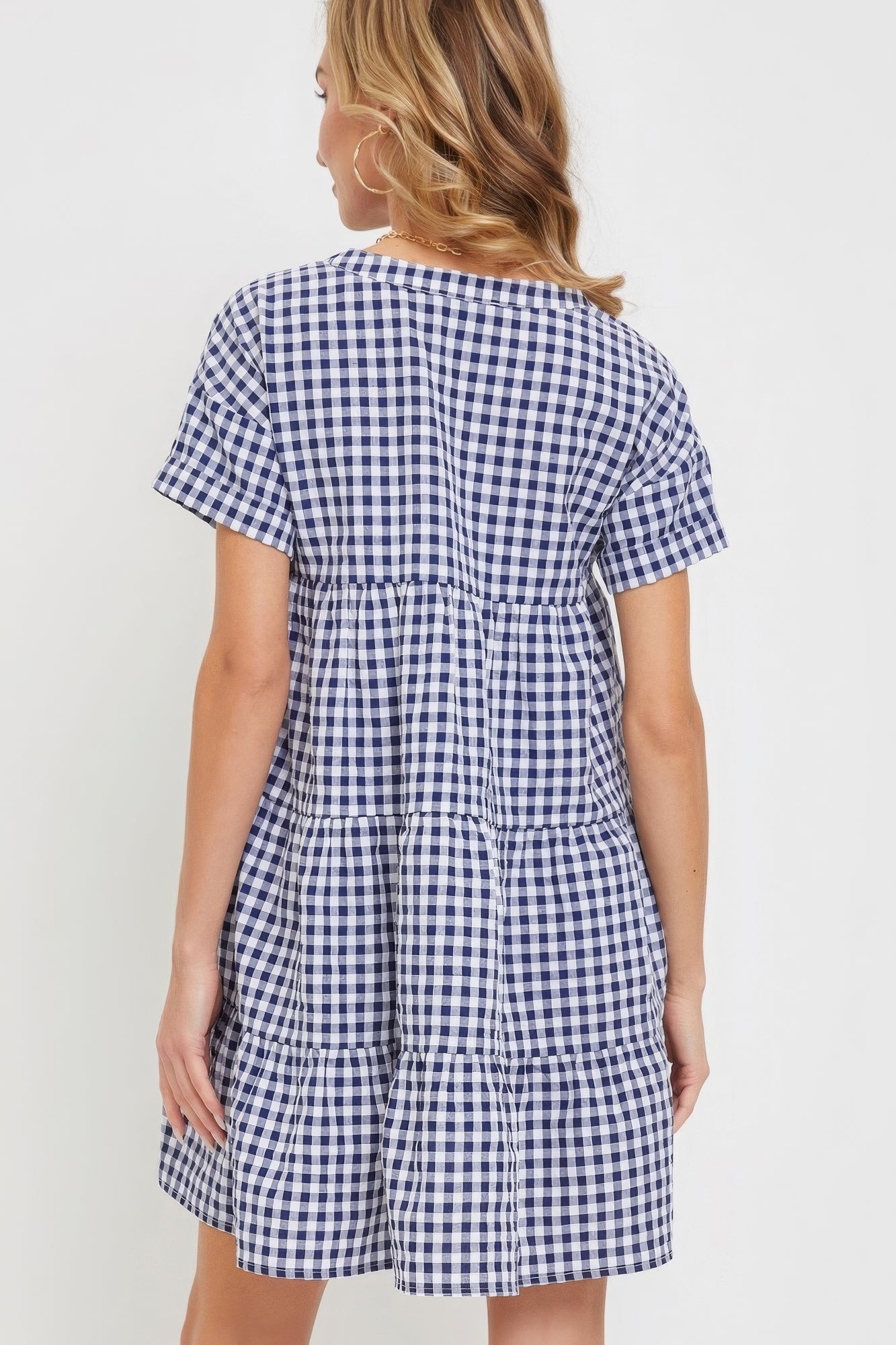 Cotton Baby Doll Gingham Dress - Navy