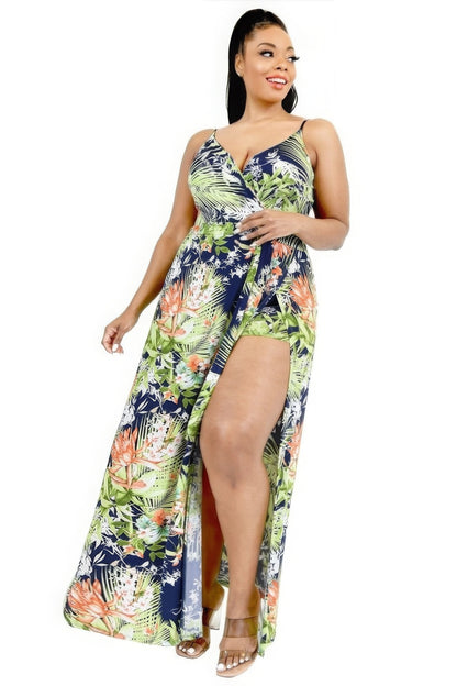 Plus Tropical Leaf Print Maxi Dress