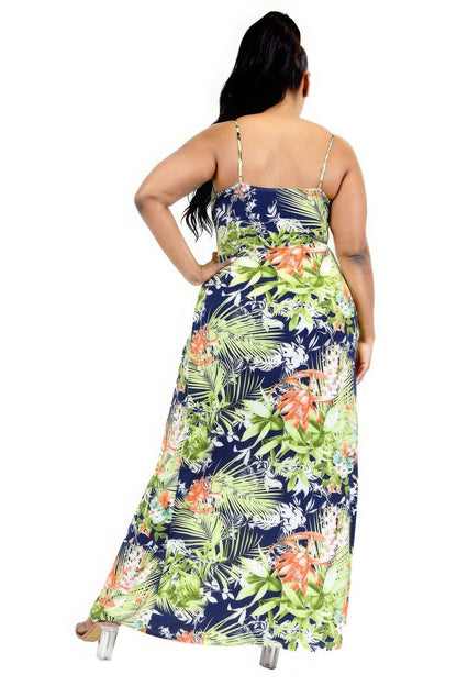 Plus Tropical Leaf Print Maxi Dress