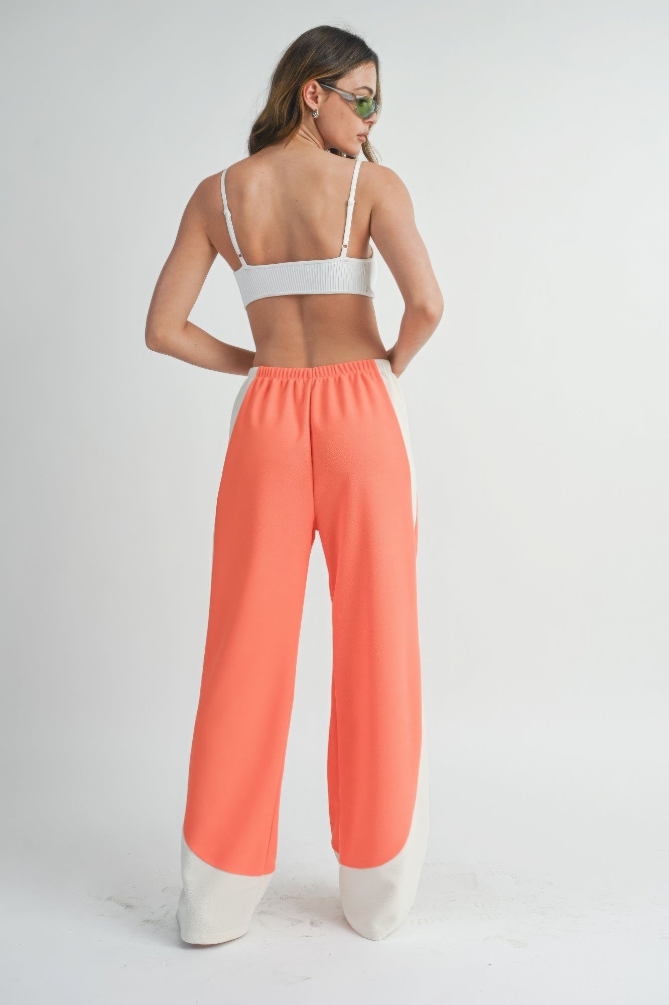 Two Toned Wide Leg Pants - Burnt Coral/Beige