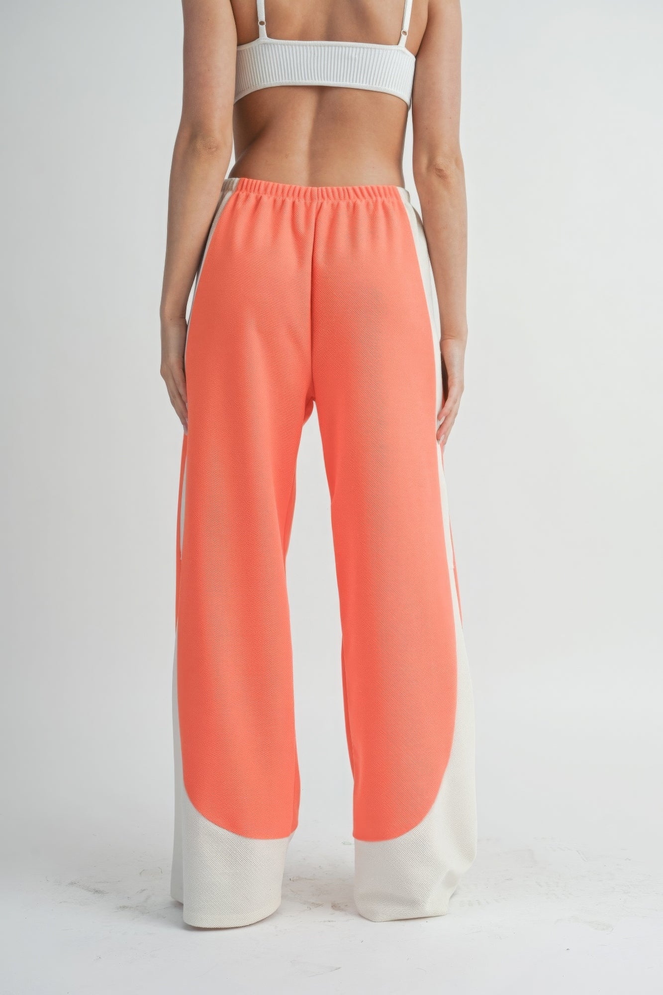 Two Toned Wide Leg Pants - Burnt Coral/Beige