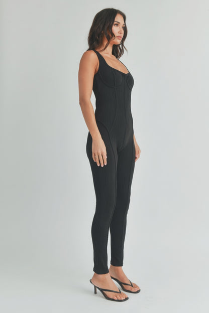 Solid Color Jumpsuit - Black