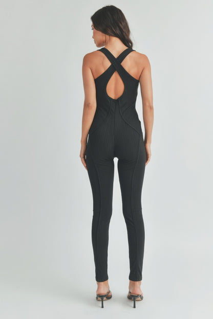 Solid Color Jumpsuit - Black