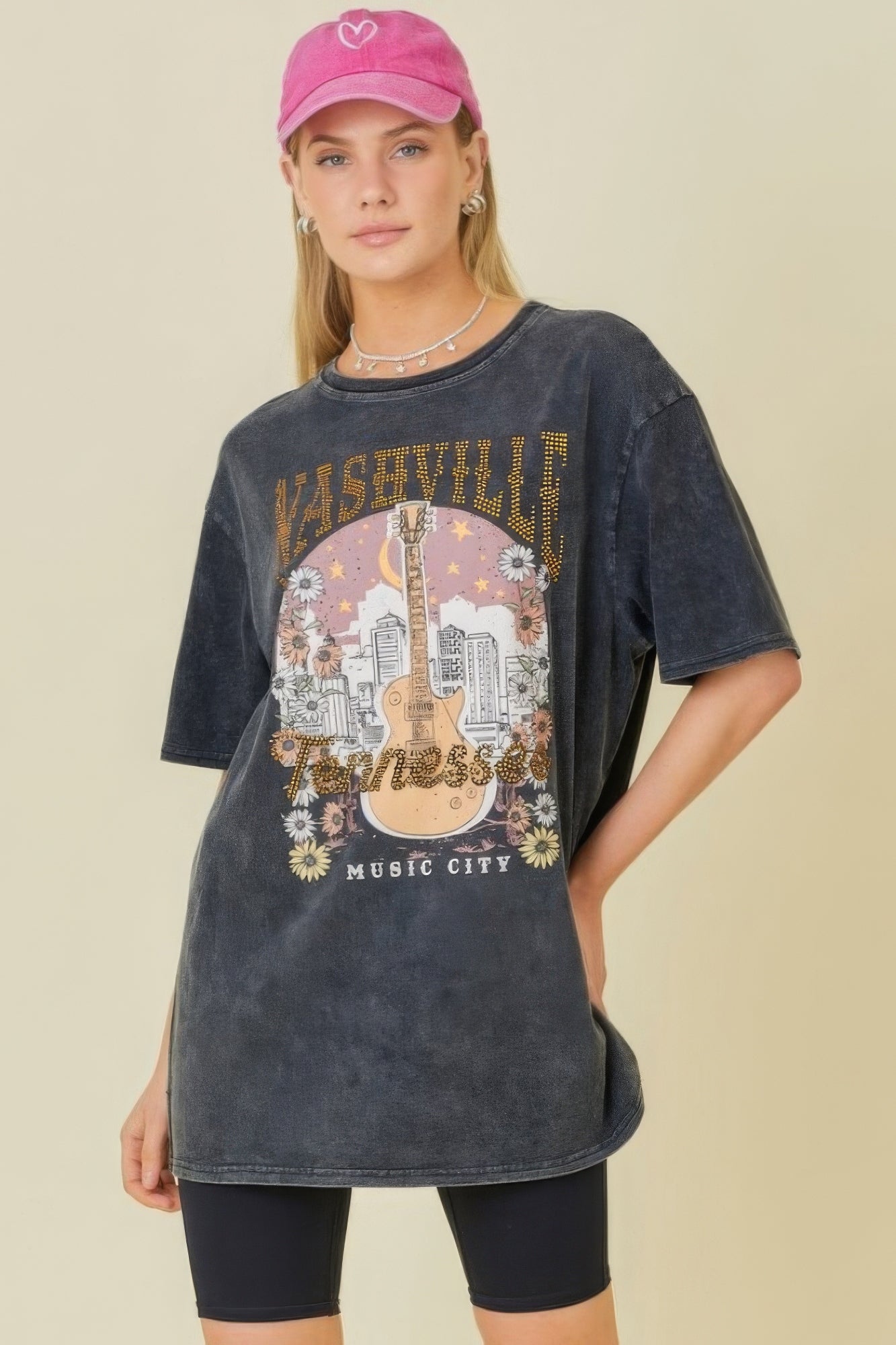 Washing Nashville Music City Graphic T-shirt - Charcoal