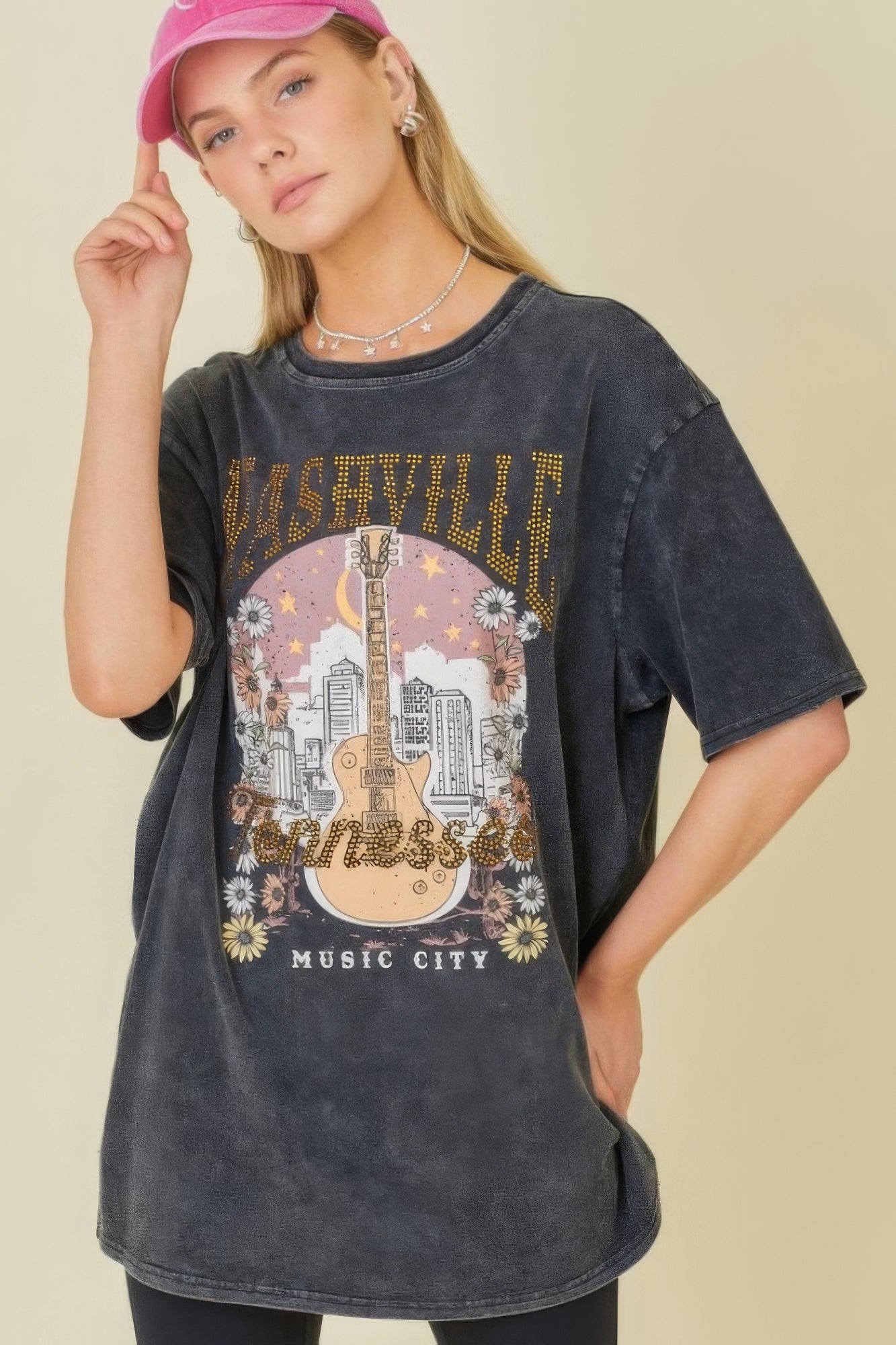 Washing Nashville Music City Graphic T-shirt - Charcoal