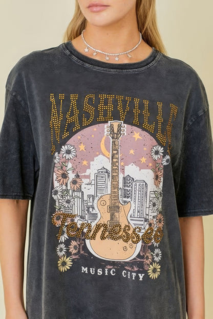 Washing Nashville Music City Graphic T-shirt - Charcoal