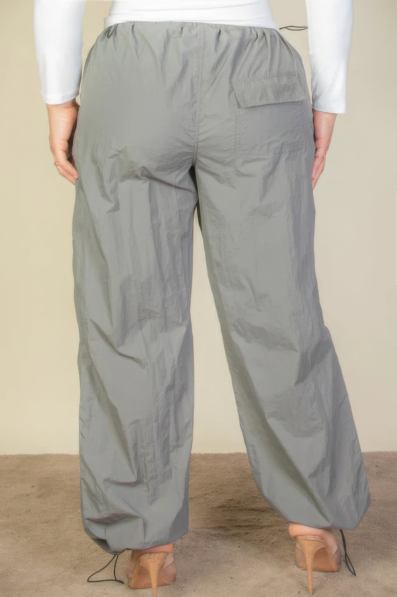 Plus Size Drawstring Waist Parachute Pants - Pewter