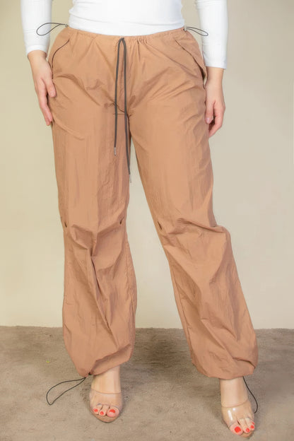 Plus Size Drawstring Waist Parachute Pants - Canyon