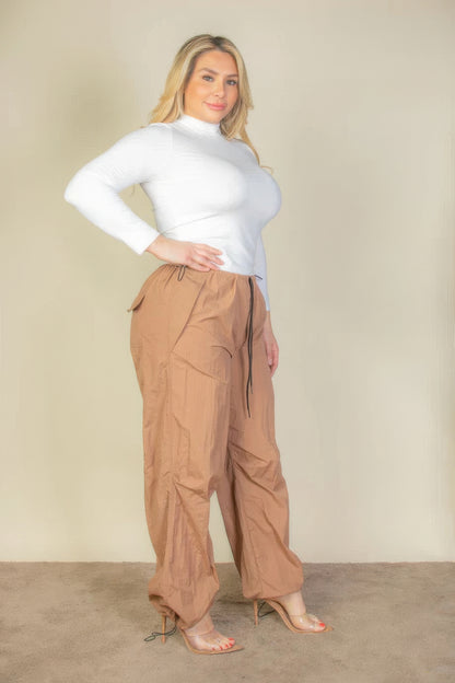 Plus Size Drawstring Waist Parachute Pants - Canyon