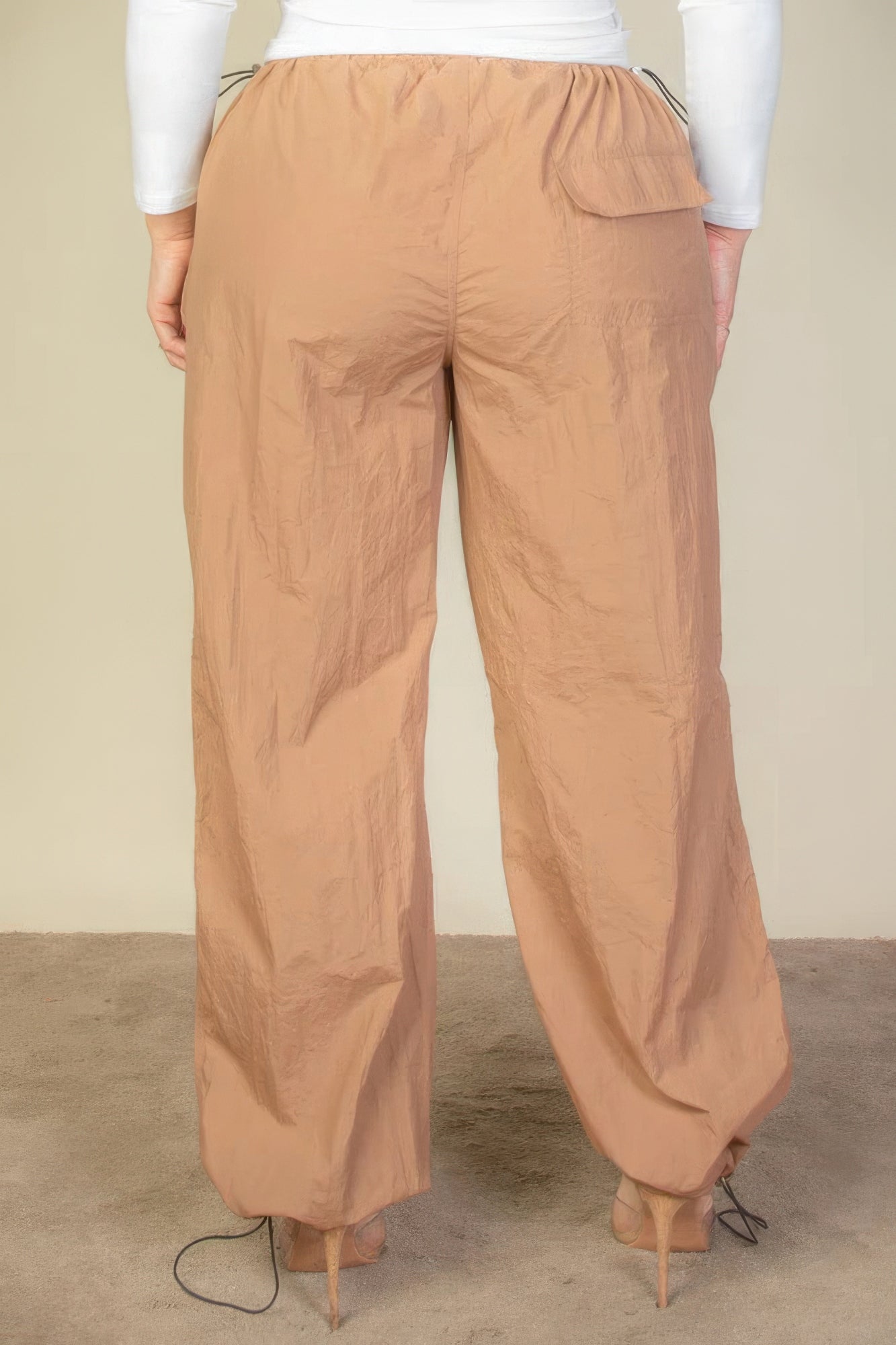 Plus Size Drawstring Waist Parachute Pants - Canyon