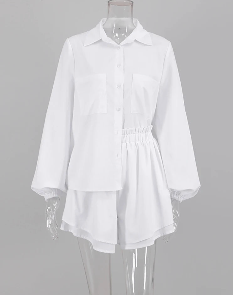 Cotton Linen Women Summer Shorts Set
