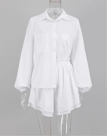 Cotton Linen Women Summer Shorts Set