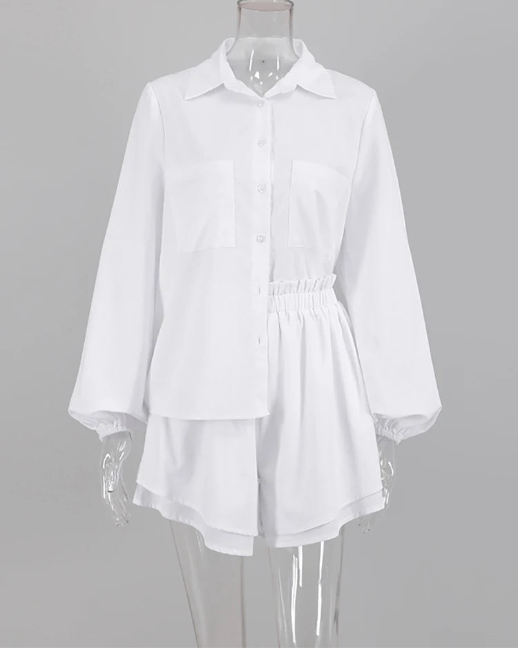 Cotton Linen Women Summer Shorts Set