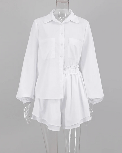 Cotton Linen Women Summer Shorts Set