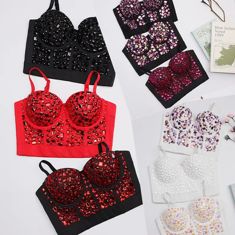 Acrylic Rhinestone Bustier Bra