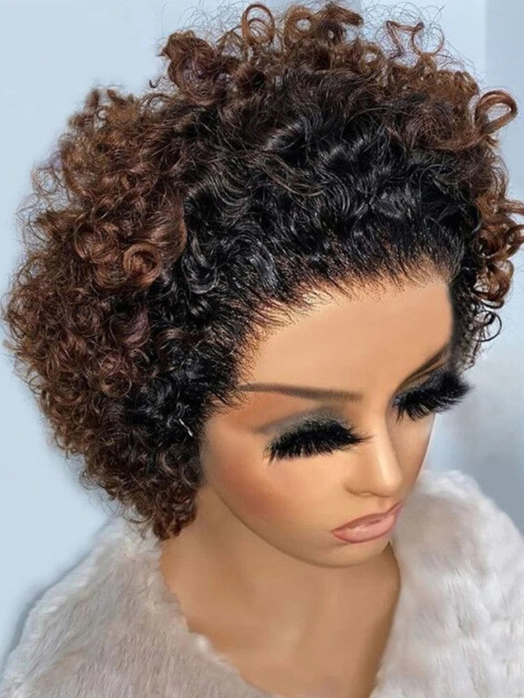 Pixie Cut Deep Peruvian Water Wave 13"x 2" Lace Front Wig 180% Density