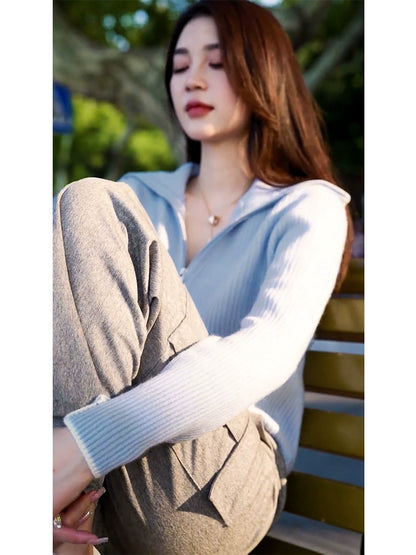 Zip Neck Ribbed Knit Long Sleeve Sweater